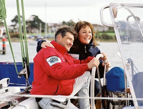 After the finish, celebrating with his ex-wife Louise who managed the project © SW